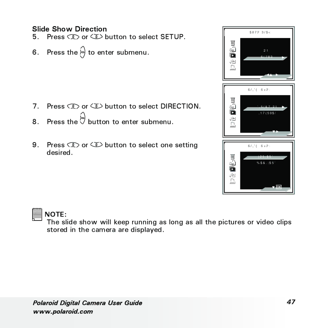 Polaroid a600 manual Slide Show Direction 