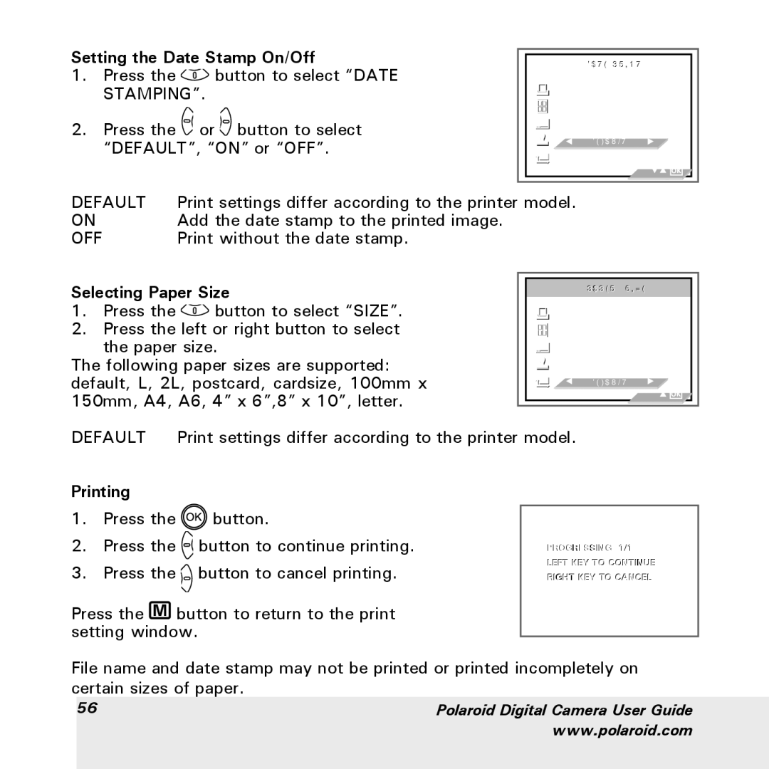 Polaroid a600 manual Progressing 1/1 Left KEY to Continue Right KEY to Cancel 