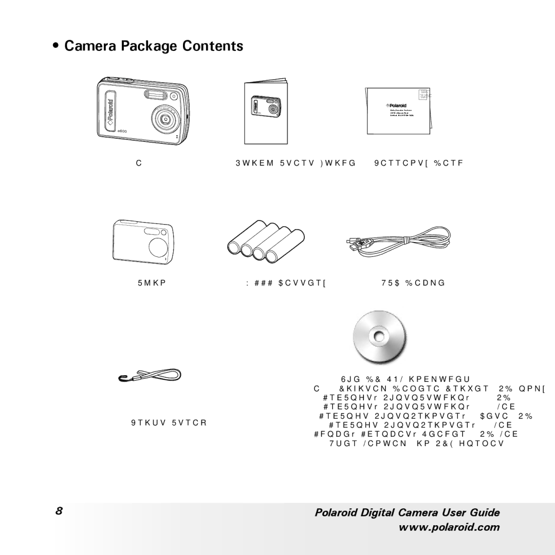 Polaroid a600 manual Camera Package Contents 