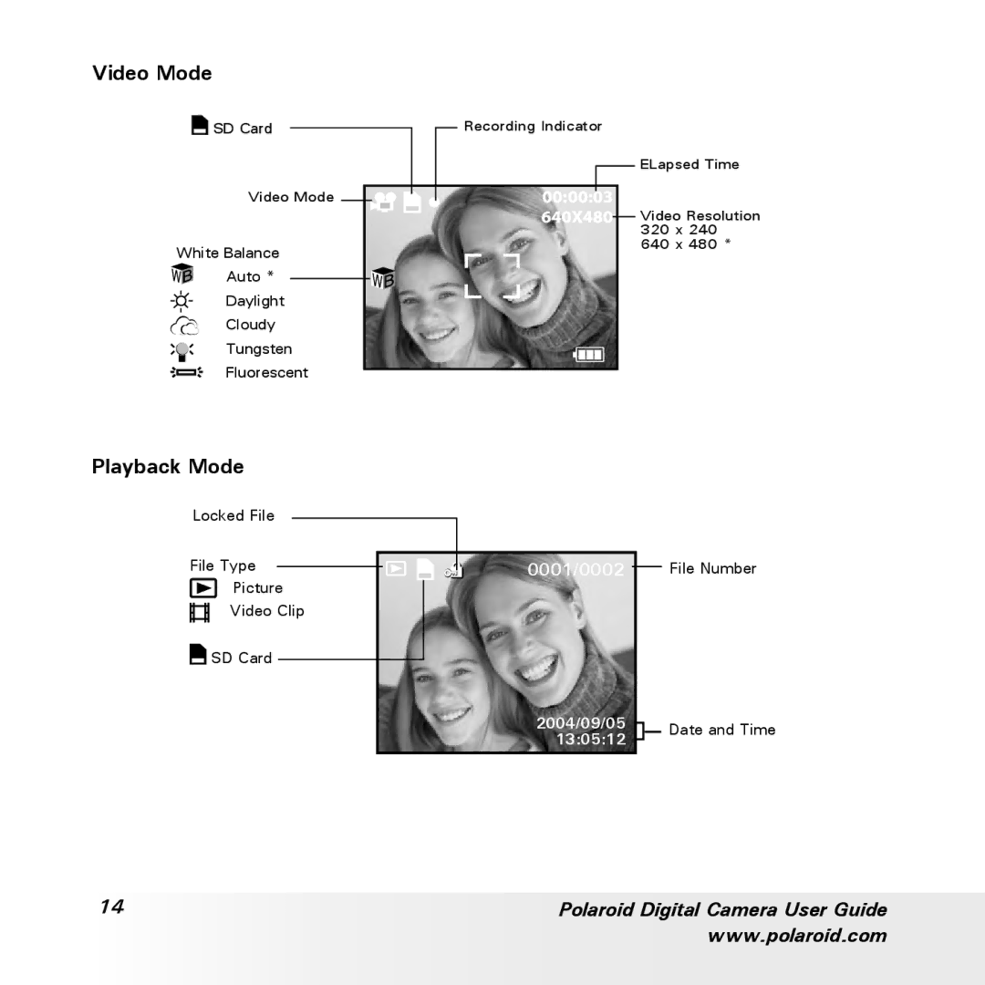 Polaroid a700 manual Video Mode, Playback Mode 