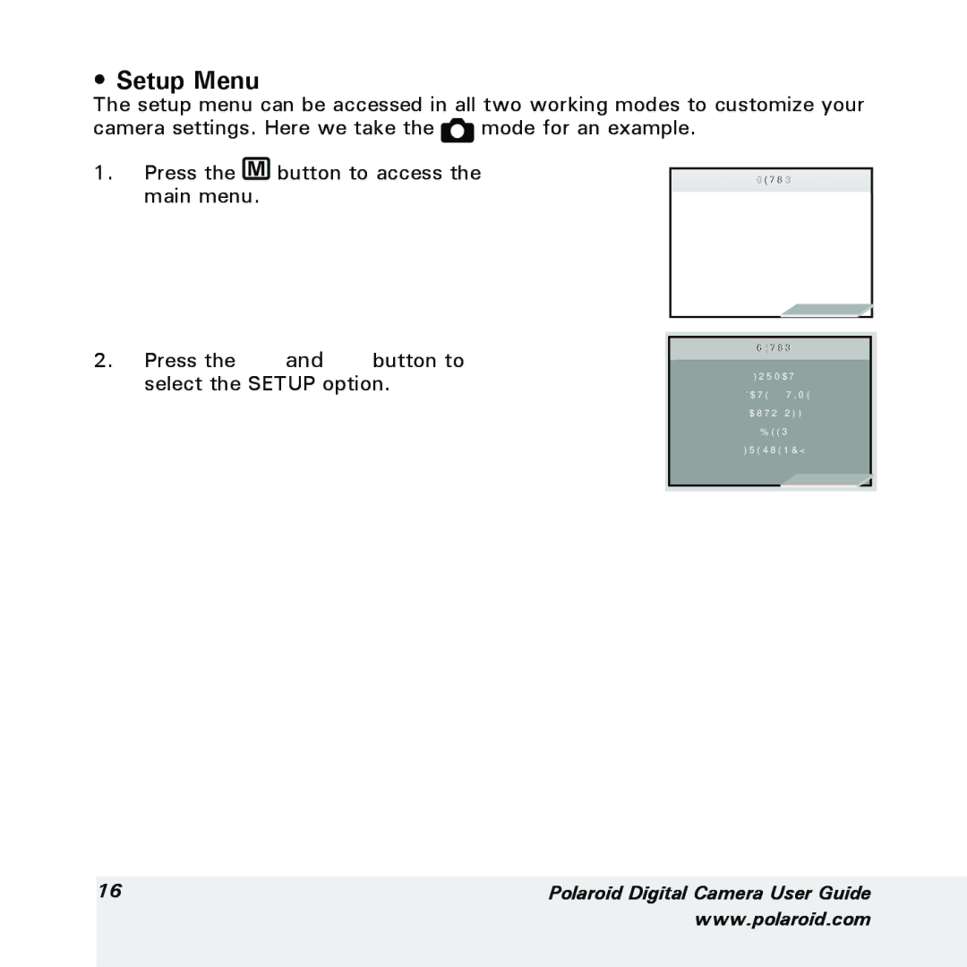 Polaroid a700 manual Setup Menu 