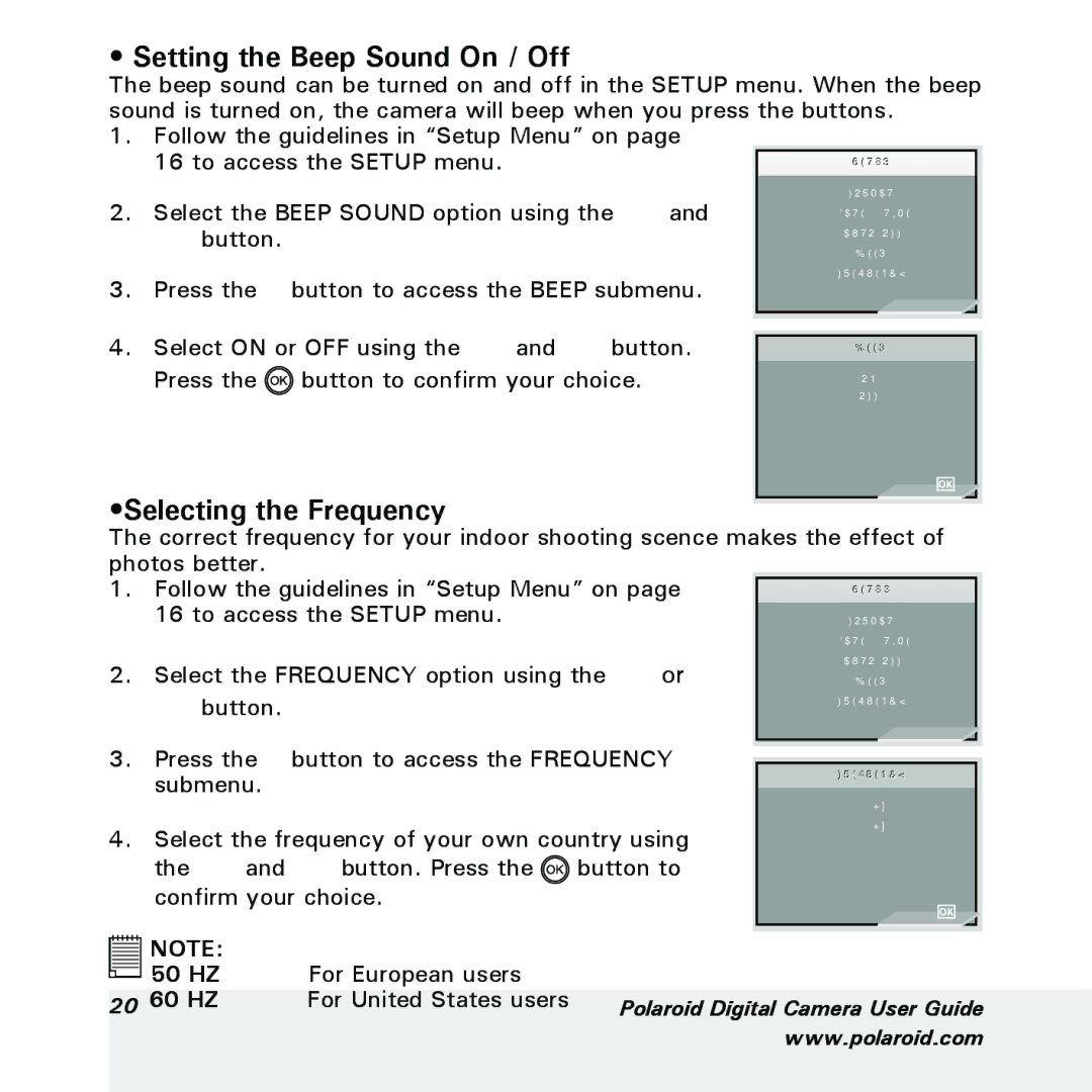 Polaroid a700 manual Setting the Beep Sound On / Off, Selecting the Frequency 