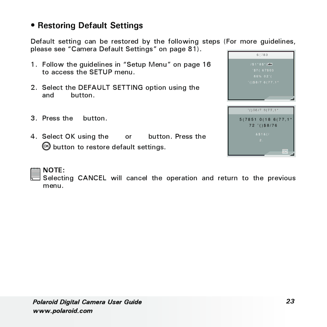 Polaroid a700 manual Restoring Default Settings 