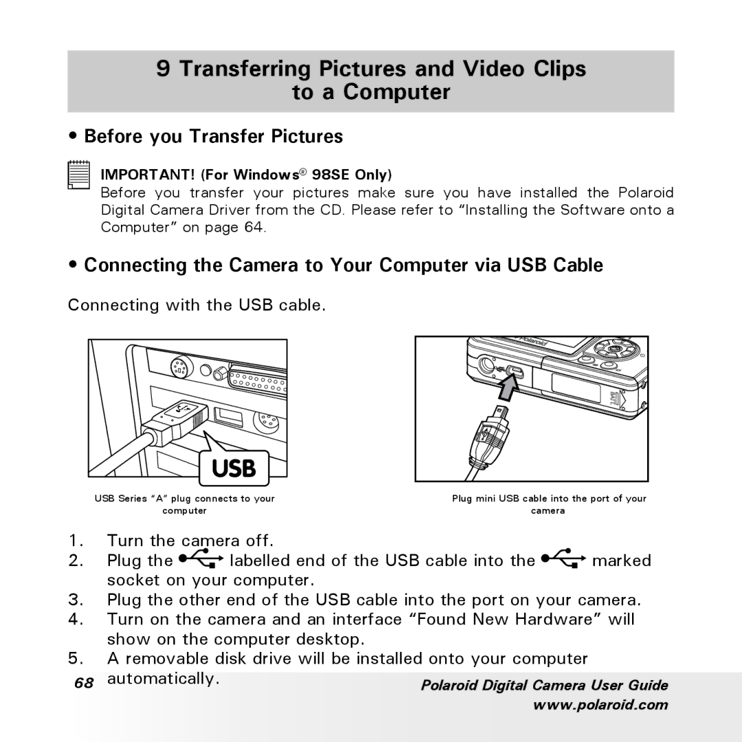 Polaroid a700 manual Transferring Pictures and Video Clips To a Computer, Before you Transfer Pictures 