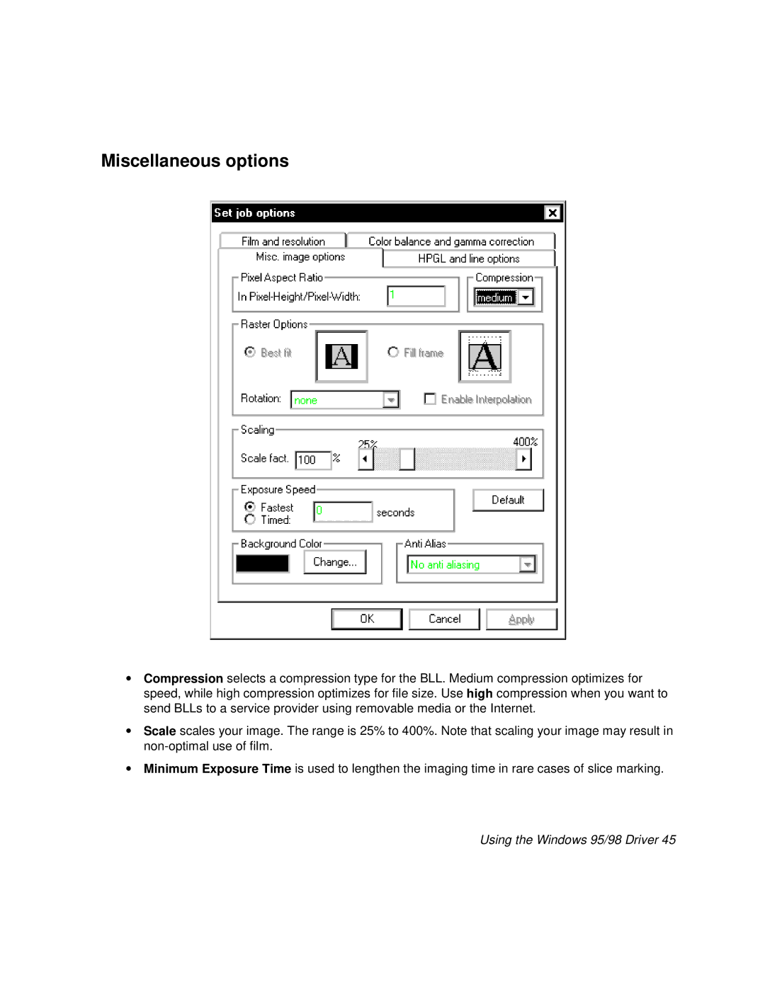 Polaroid BLL Generator manual Miscellaneous options 