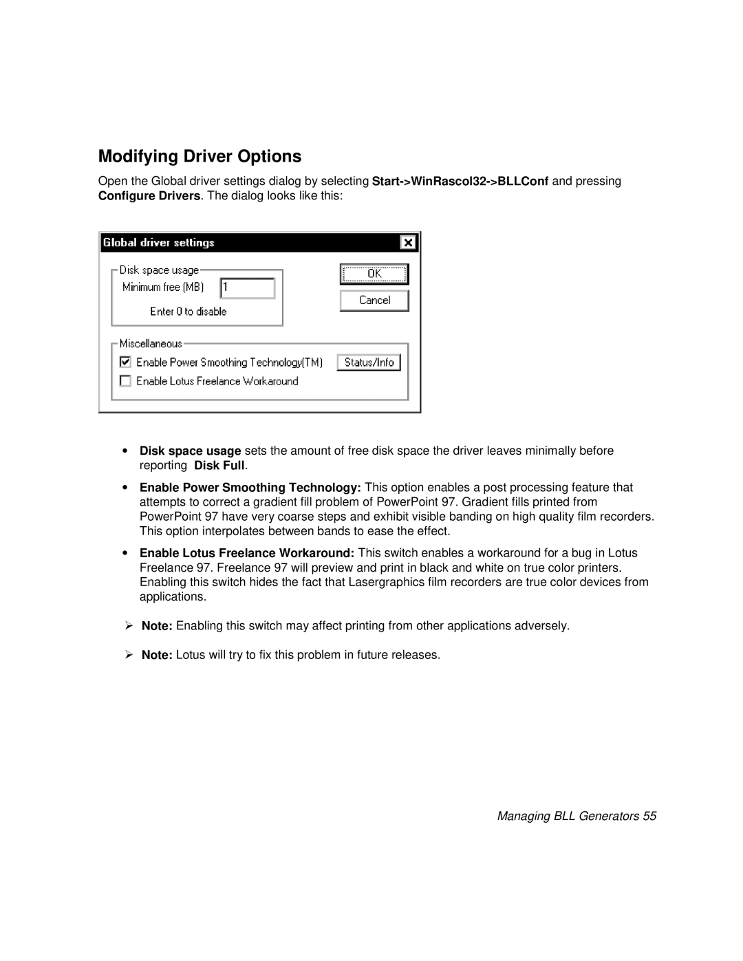 Polaroid BLL Generator manual Modifying Driver Options 