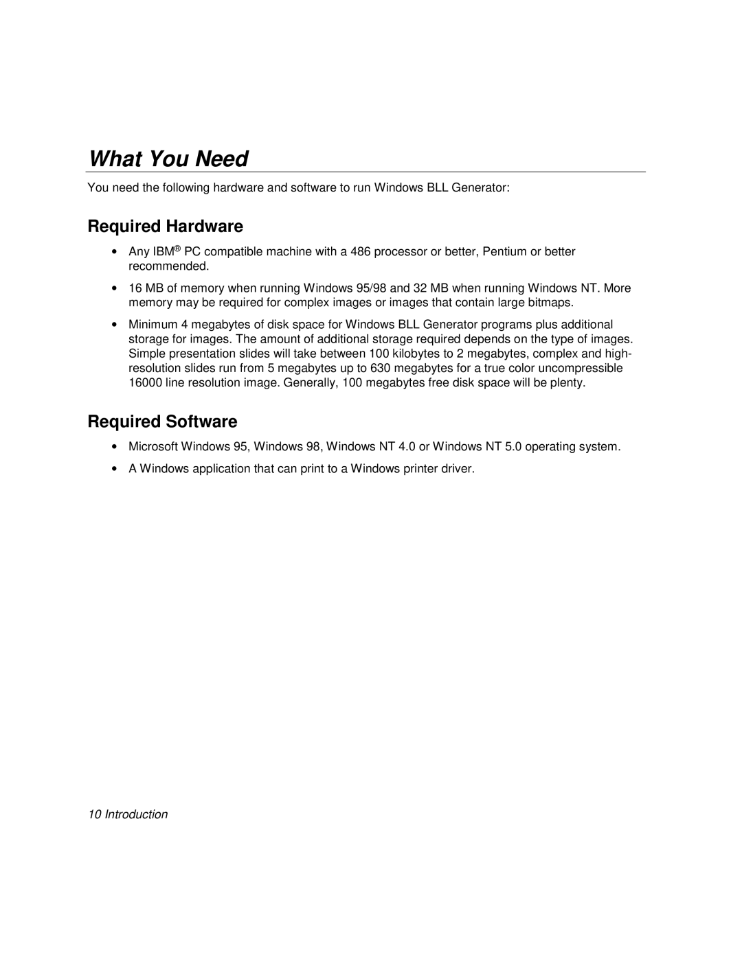 Polaroid BLL Generator manual What You Need, Required Hardware, Required Software 