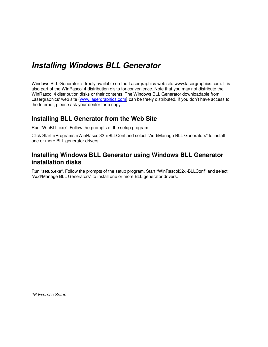 Polaroid manual Installing Windows BLL Generator, Installing BLL Generator from the Web Site, Express Setup 