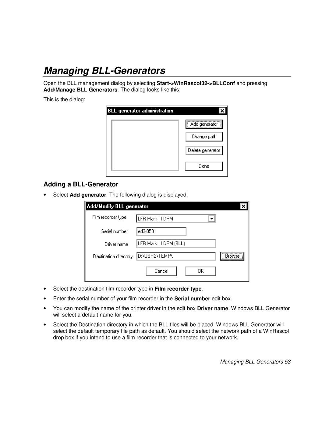 Polaroid manual Managing BLL-Generators, Adding a BLL-Generator, Managing BLL Generators 