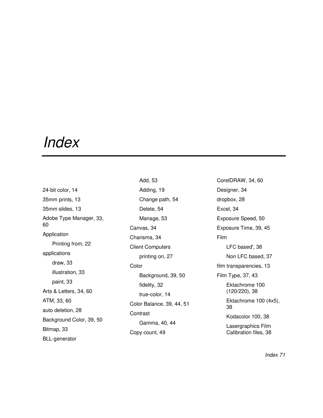Polaroid BLL Generator manual Index 