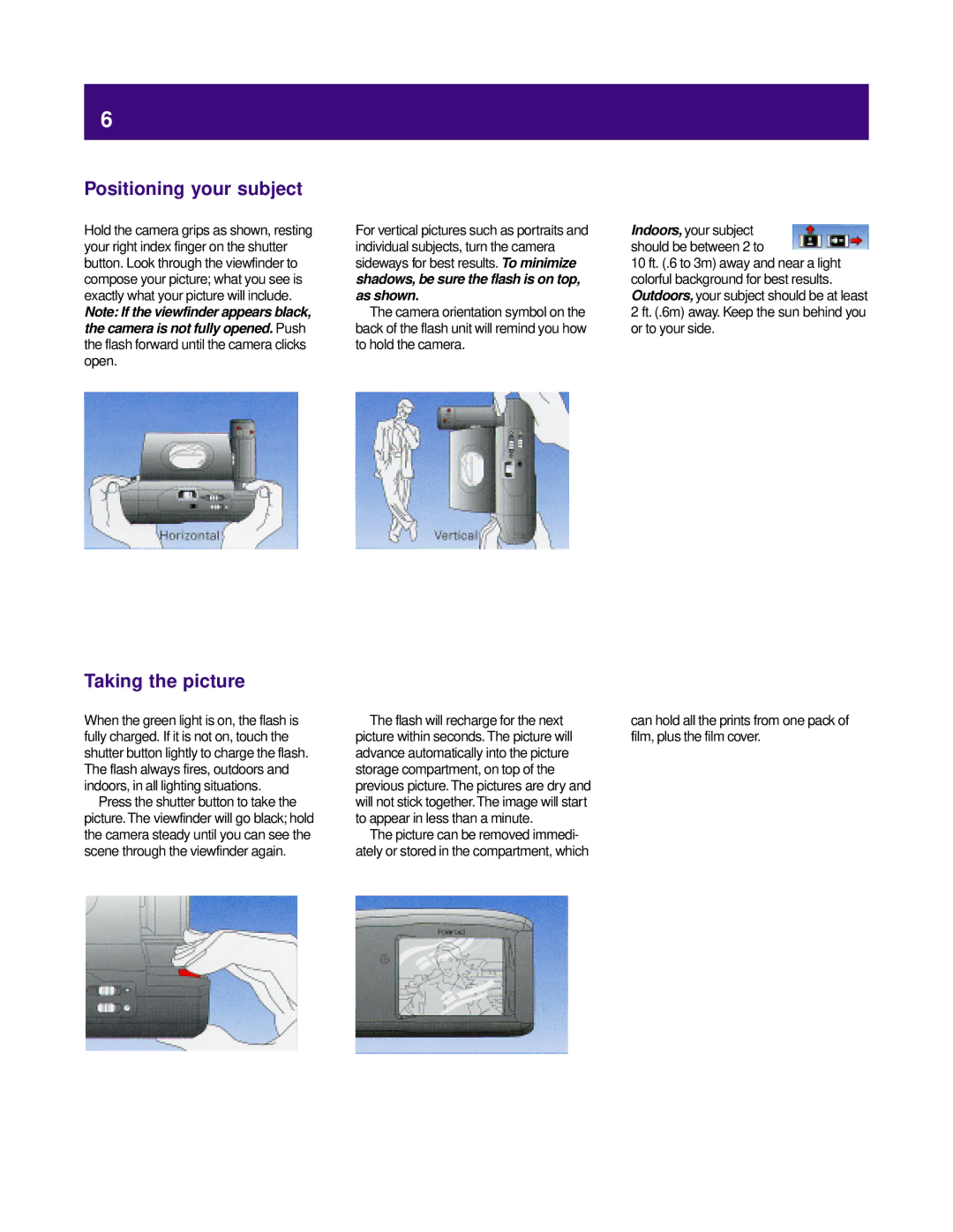 Polaroid captiva SLR manual Positioning your subject, Taking the picture 