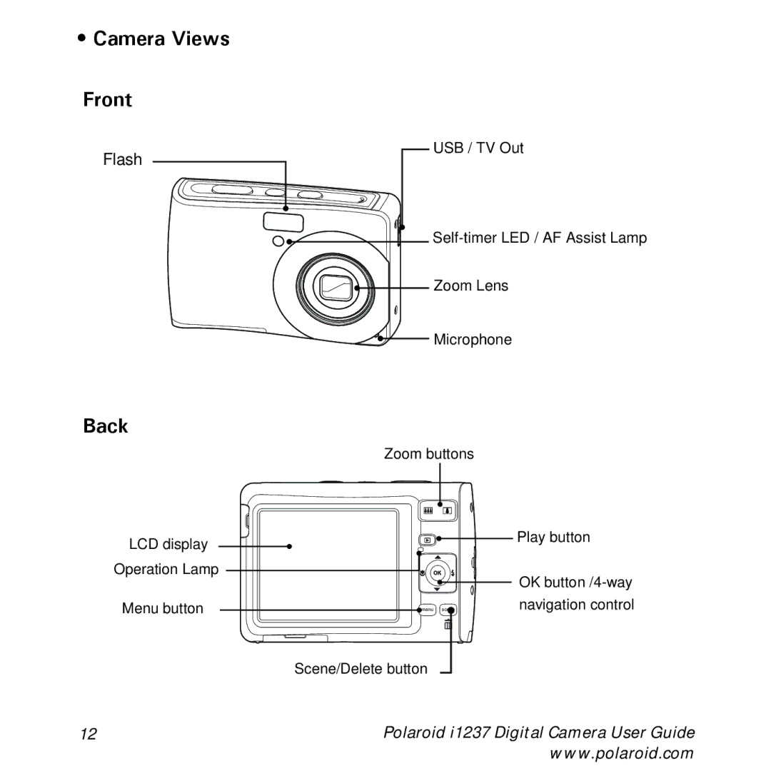 Polaroid CIA-1237PC manual Camera Views Front, Back 