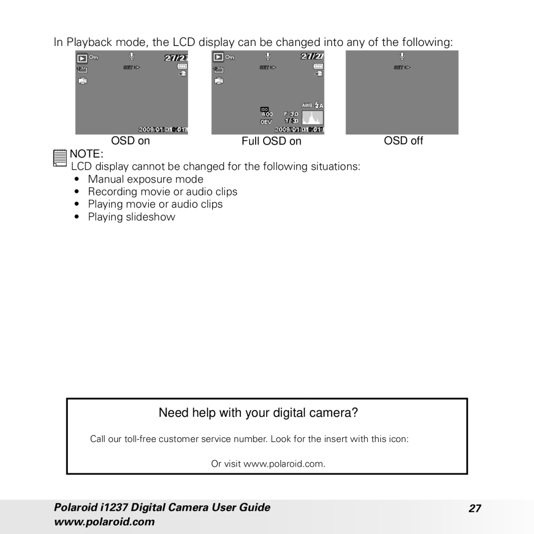 Polaroid CIA-1237PC manual OSD on Full OSD on OSD off 