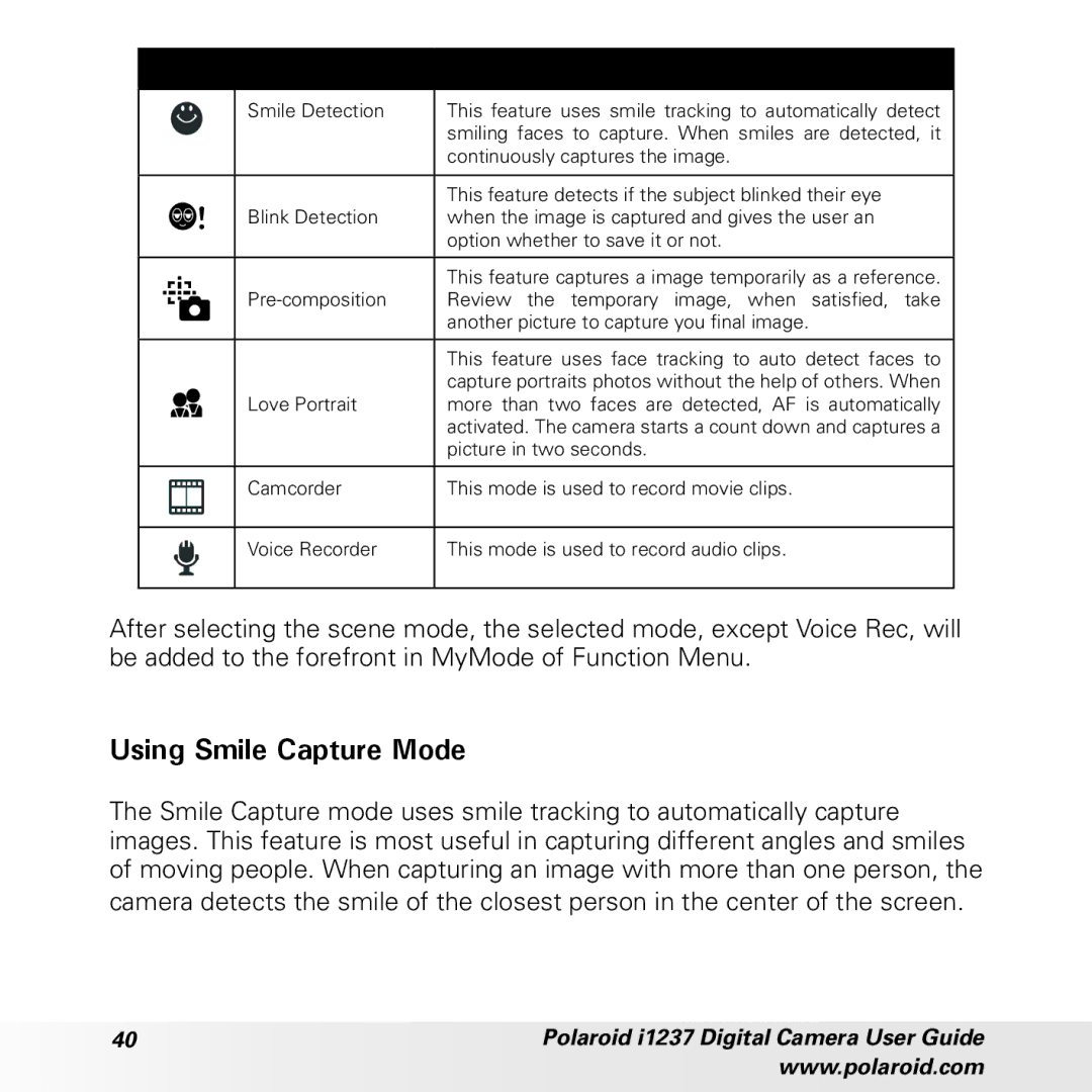 Polaroid CIA-1237PC manual Using Smile Capture Mode 