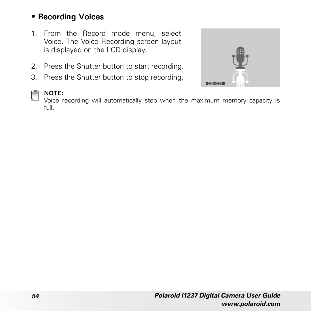 Polaroid CIA-1237PC manual Recording Voices 