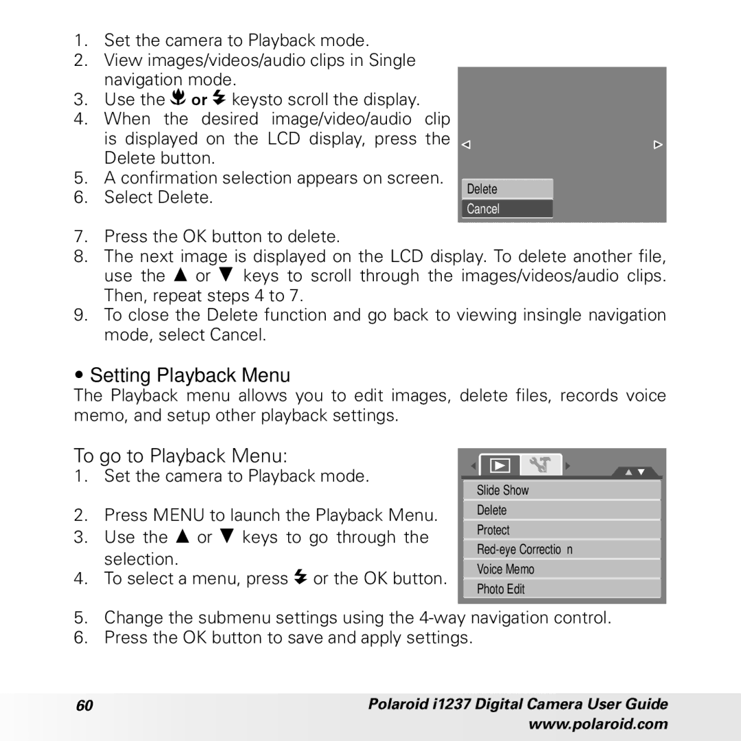 Polaroid CIA-1237PC manual Setting Playback Menu, To go to Playback Menu 