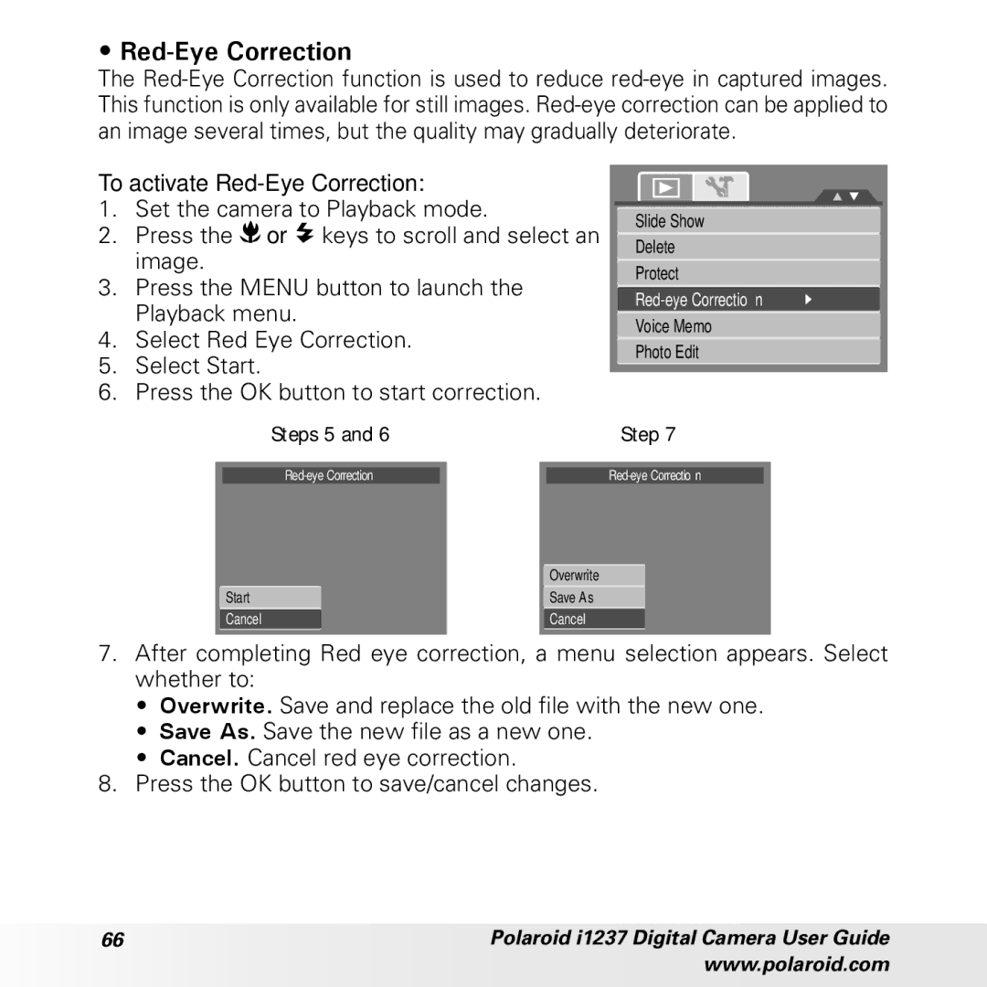 Polaroid CIA-1237PC manual Red-Eye Correction 