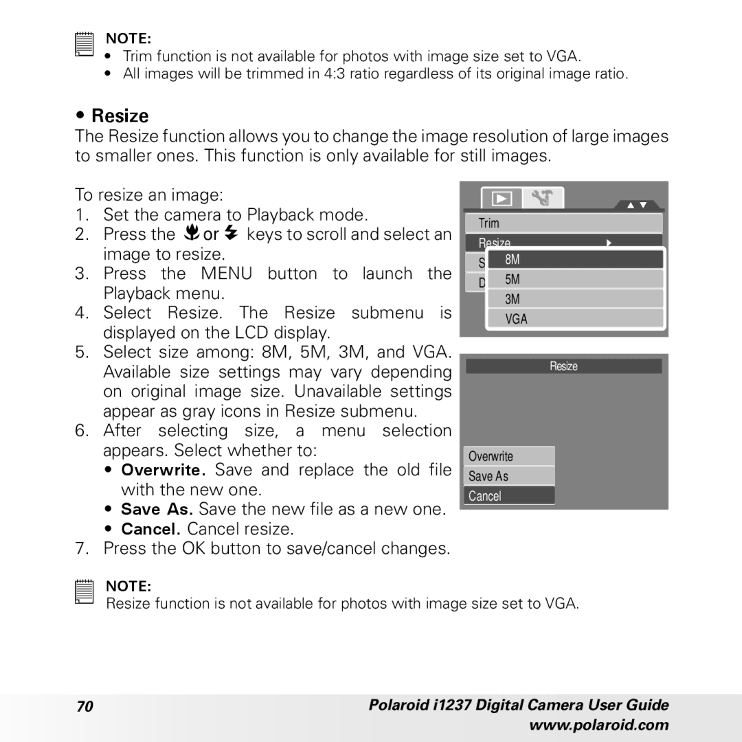 Polaroid CIA-1237PC manual Resize 