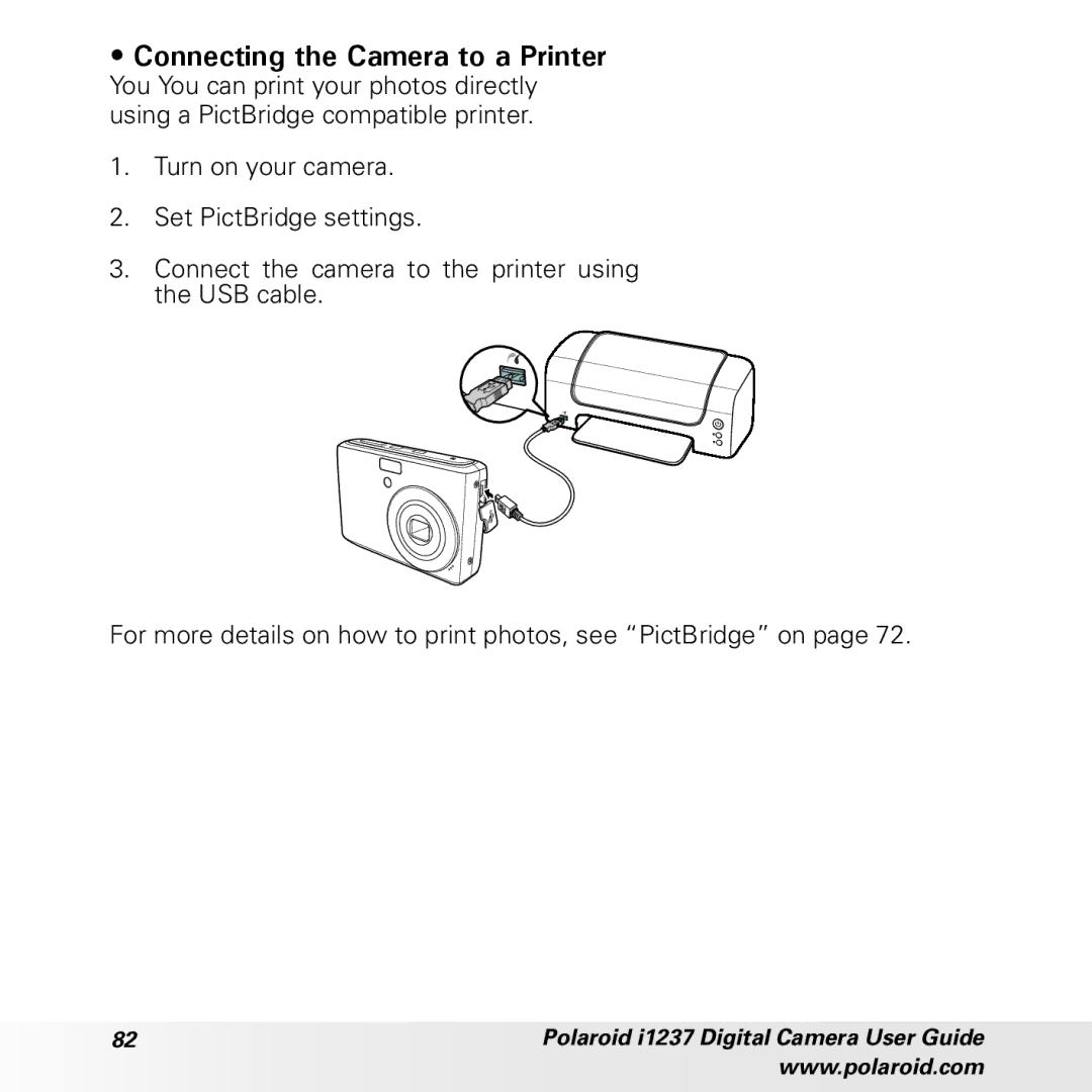 Polaroid CIA-1237PC manual Connecting the Camera to a Printer 