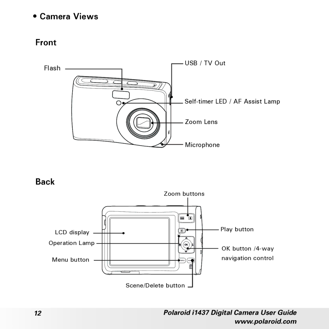 Polaroid CIA-1437RC manual Camera Views Front, Back 