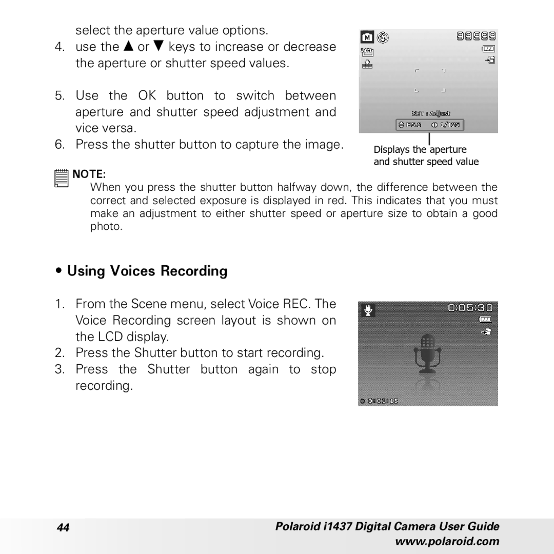 Polaroid CIA-1437RC manual Using Voices Recording 