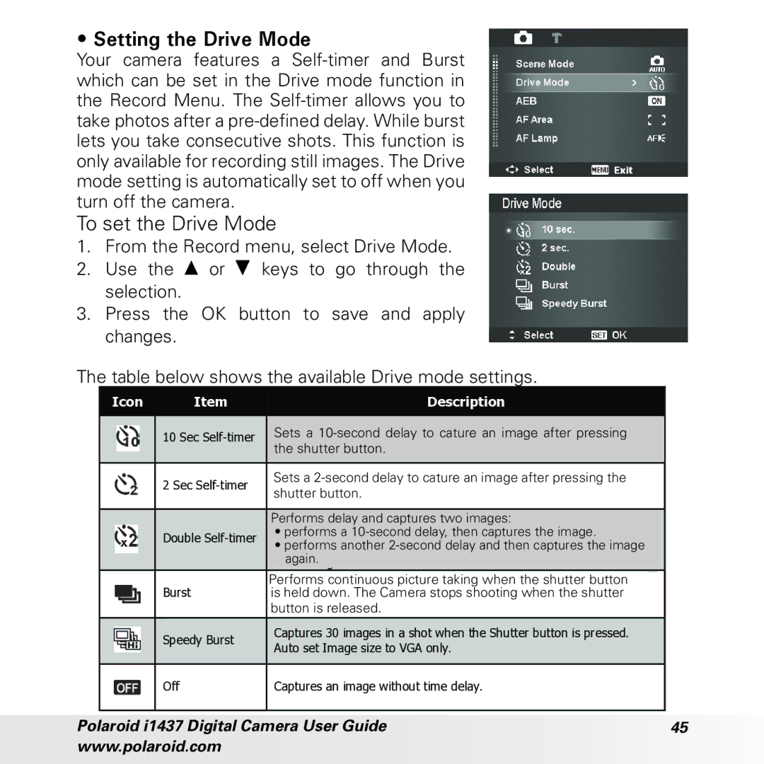 Polaroid CIA-1437RC manual Setting the Drive Mode, To set the Drive Mode 