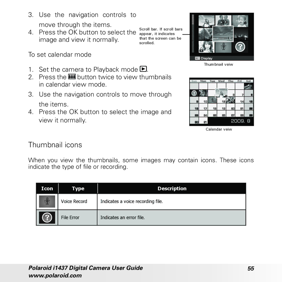 Polaroid CIA-1437RC manual Thumbnail icons 