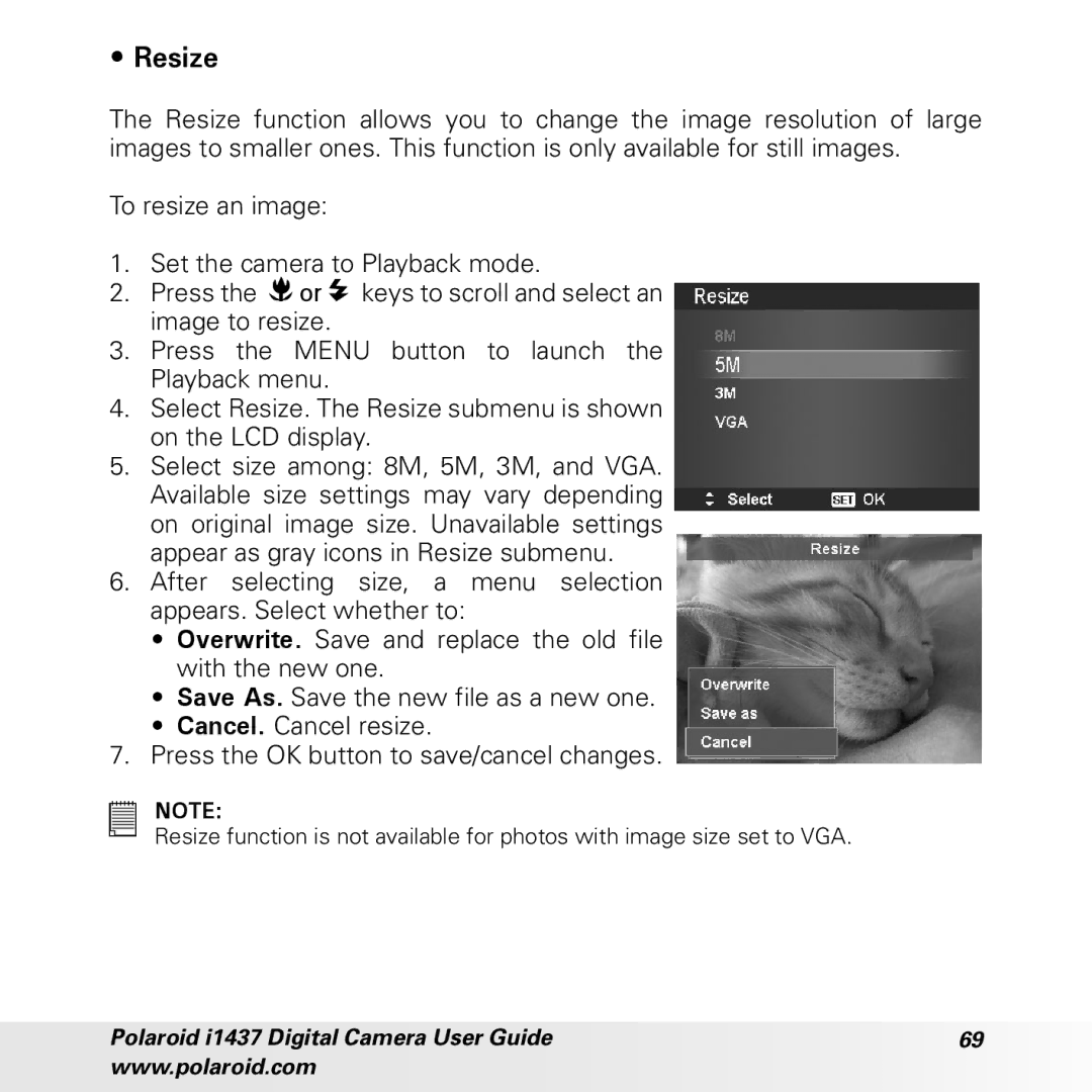 Polaroid CIA-1437RC manual Resize 