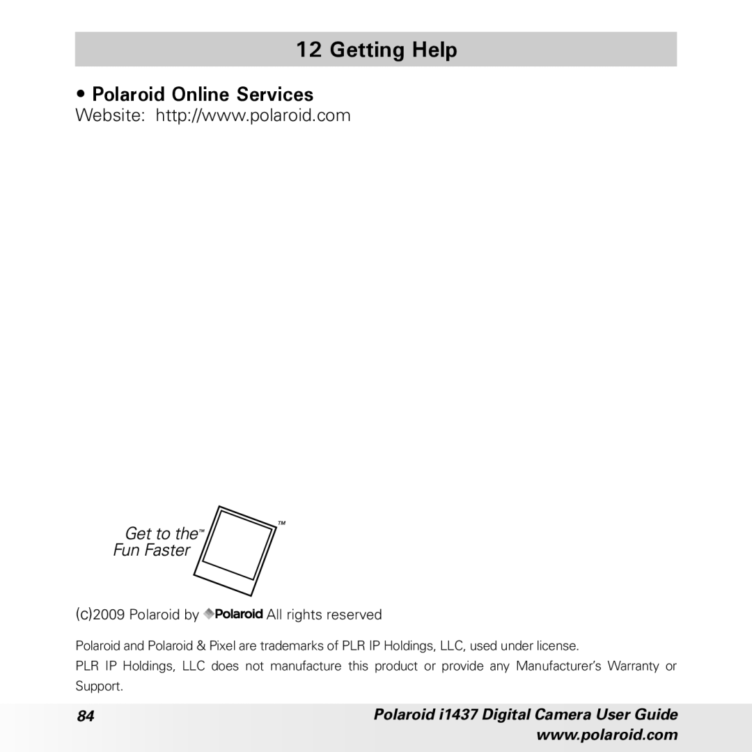 Polaroid CIA-1437RC manual Getting Help, Polaroid Online Services 