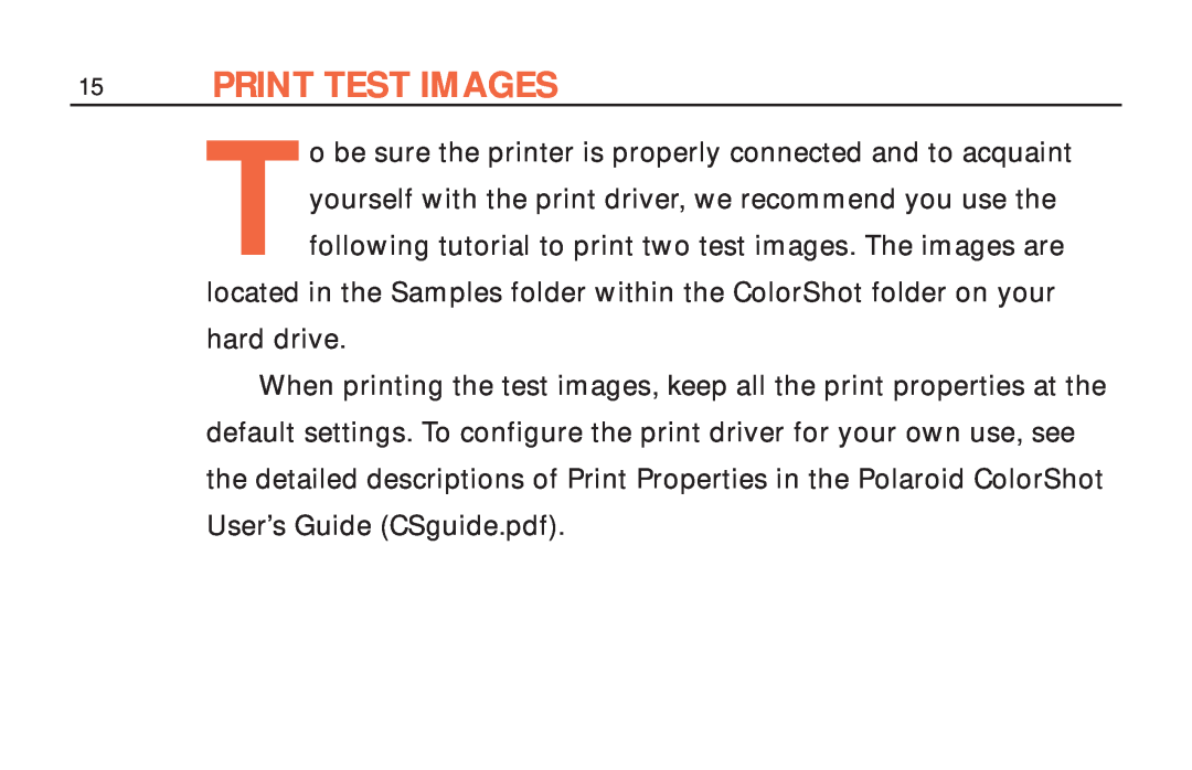 Polaroid ColorShot Printer manual Print Test Images 