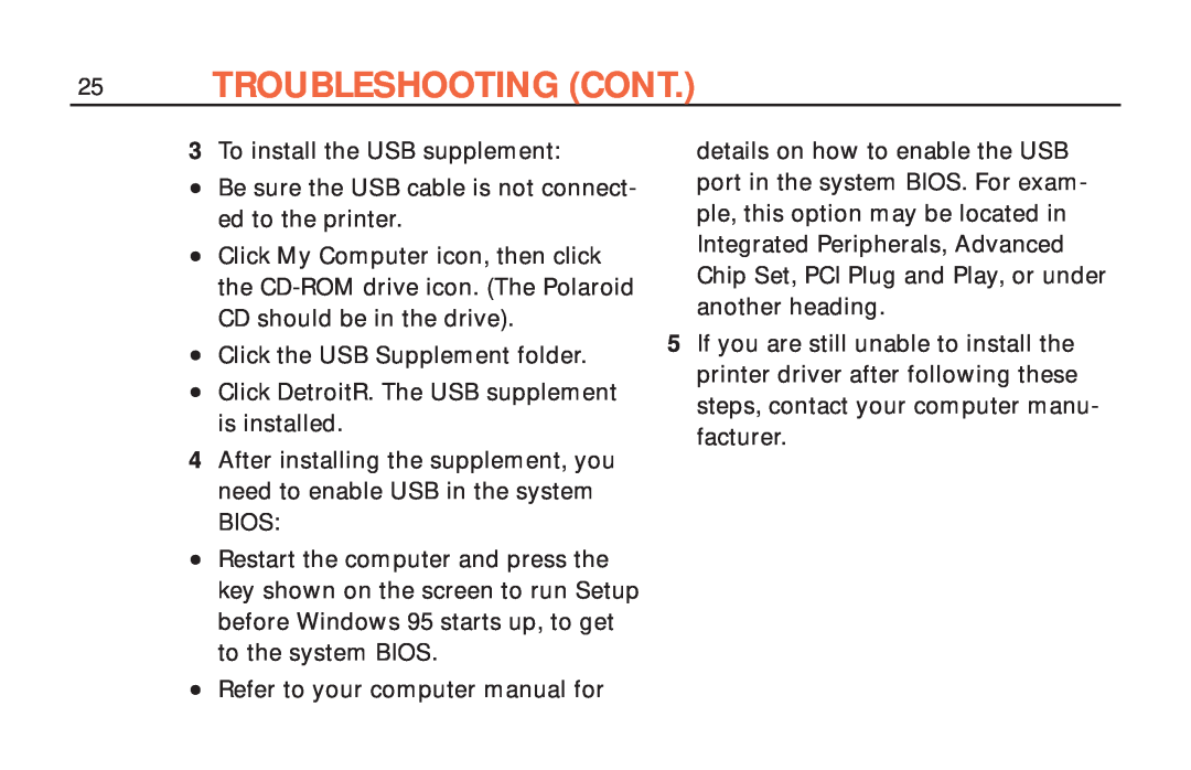 Polaroid ColorShot Printer manual Troubleshooting Cont 