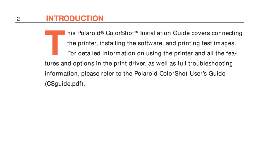 Polaroid ColorShot Printer manual Introduction 