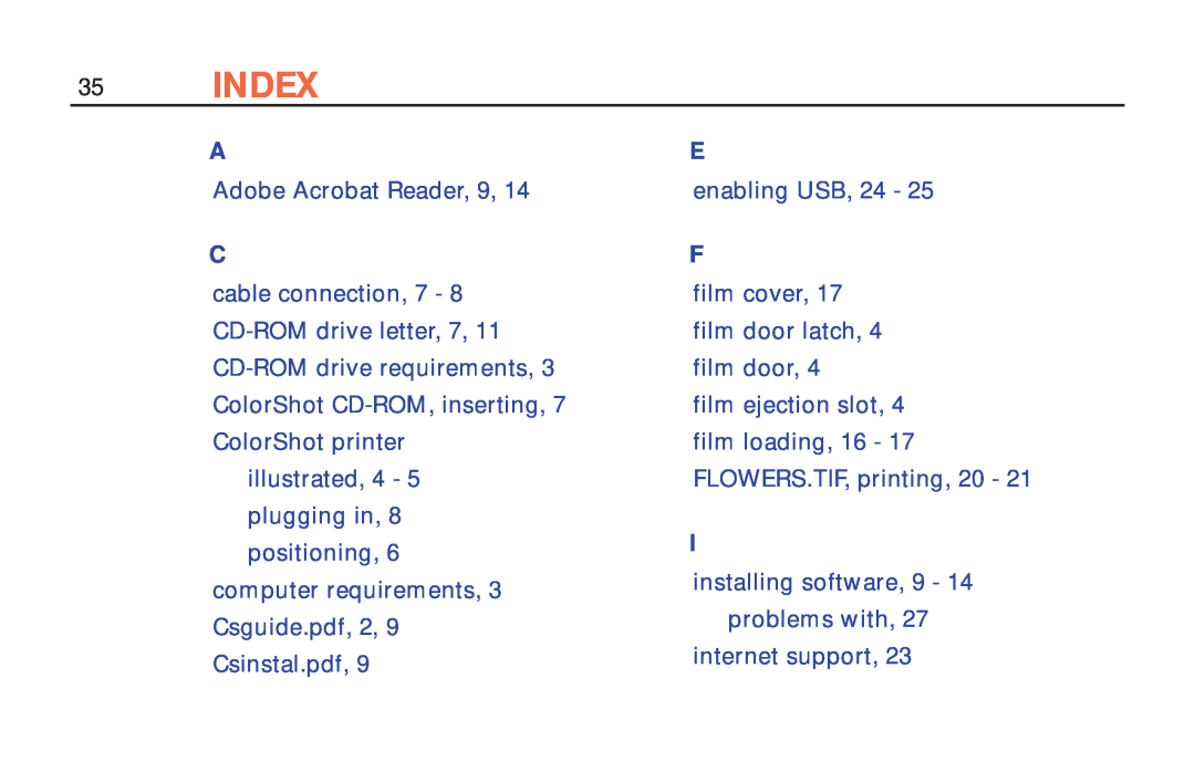 Polaroid ColorShot Printer manual Index 