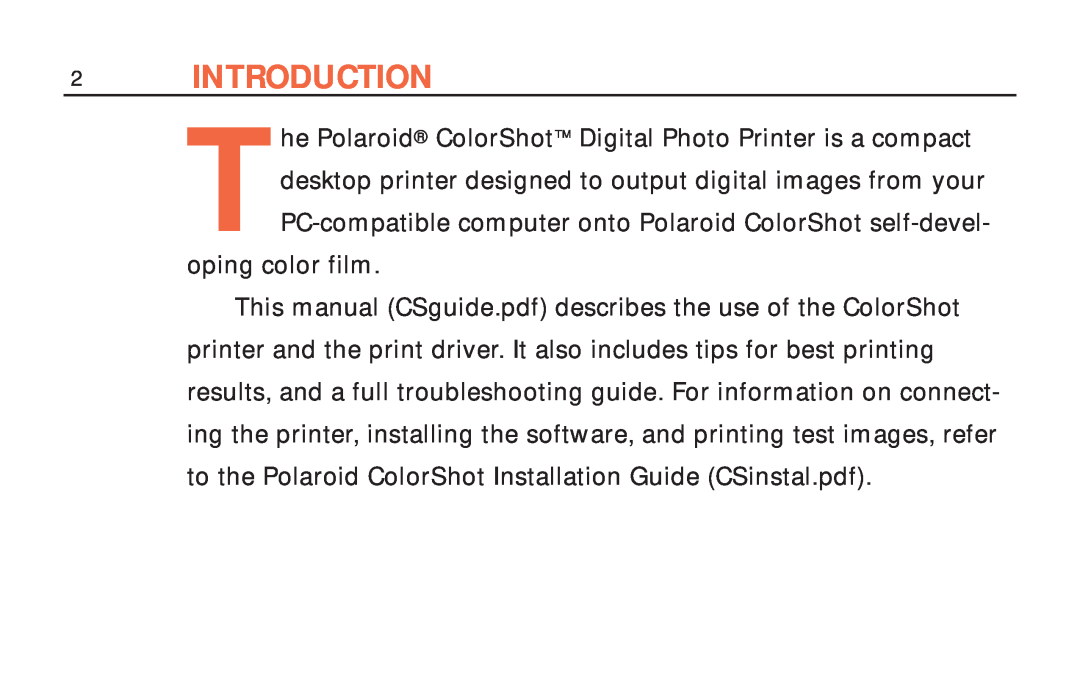 Polaroid ColorShot Printer manual Introduction, oping color film 