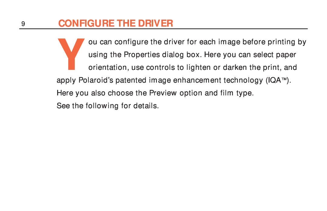 Polaroid ColorShot Printer manual Configure The Driver 