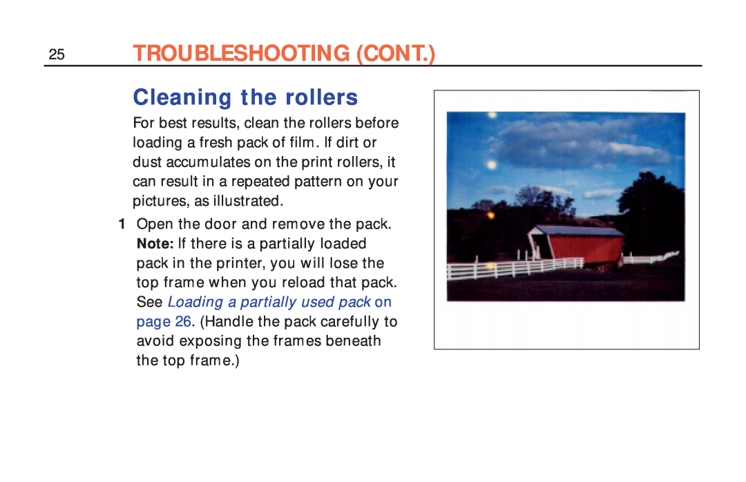 Polaroid ColorShot Printer manual Cleaning the rollers, Troubleshooting Cont 