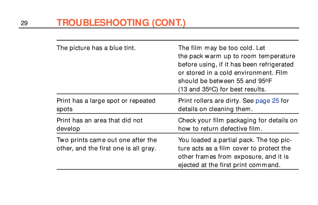 Polaroid ColorShot Printer manual Troubleshooting Cont, The picture has a blue tint 