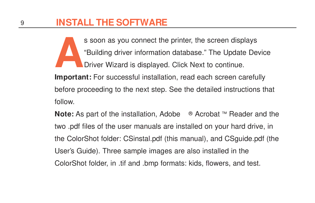 Polaroid ColorShot Printer manual Install the Software 