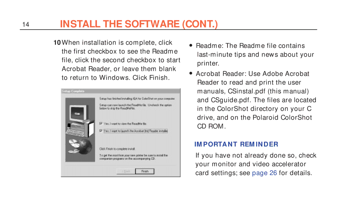 Polaroid ColorShot Printer manual Important Reminder 