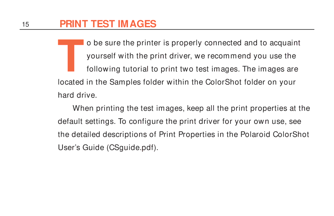 Polaroid ColorShot Printer manual Print Test Images 