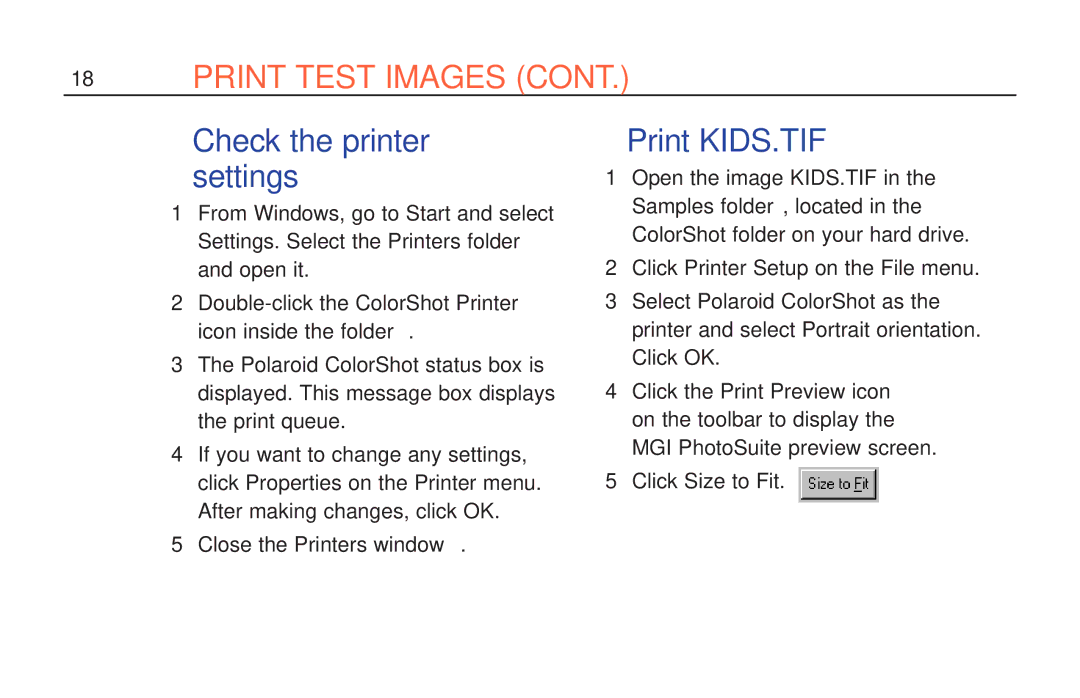 Polaroid ColorShot Printer manual Check the printer settings, Print KIDS.TIF 