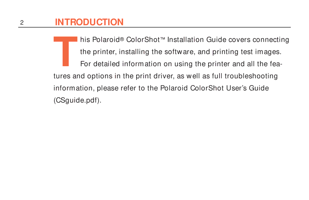 Polaroid ColorShot Printer manual Introduction 