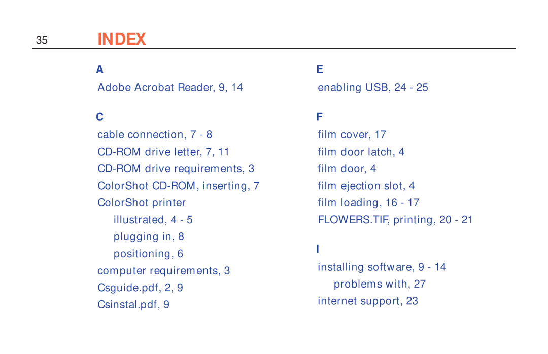 Polaroid ColorShot Printer manual Index 