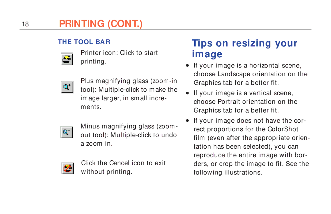 Polaroid ColorShot Printer manual Tips on resizing your image, Tool BAR 