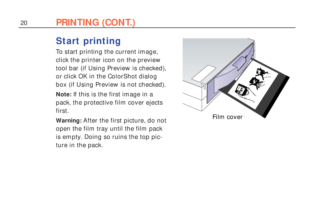 Polaroid ColorShot Printer manual Start printing 