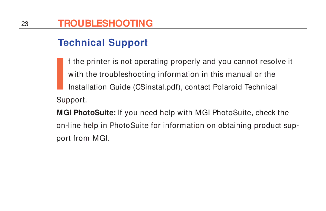 Polaroid ColorShot Printer manual Troubleshooting 