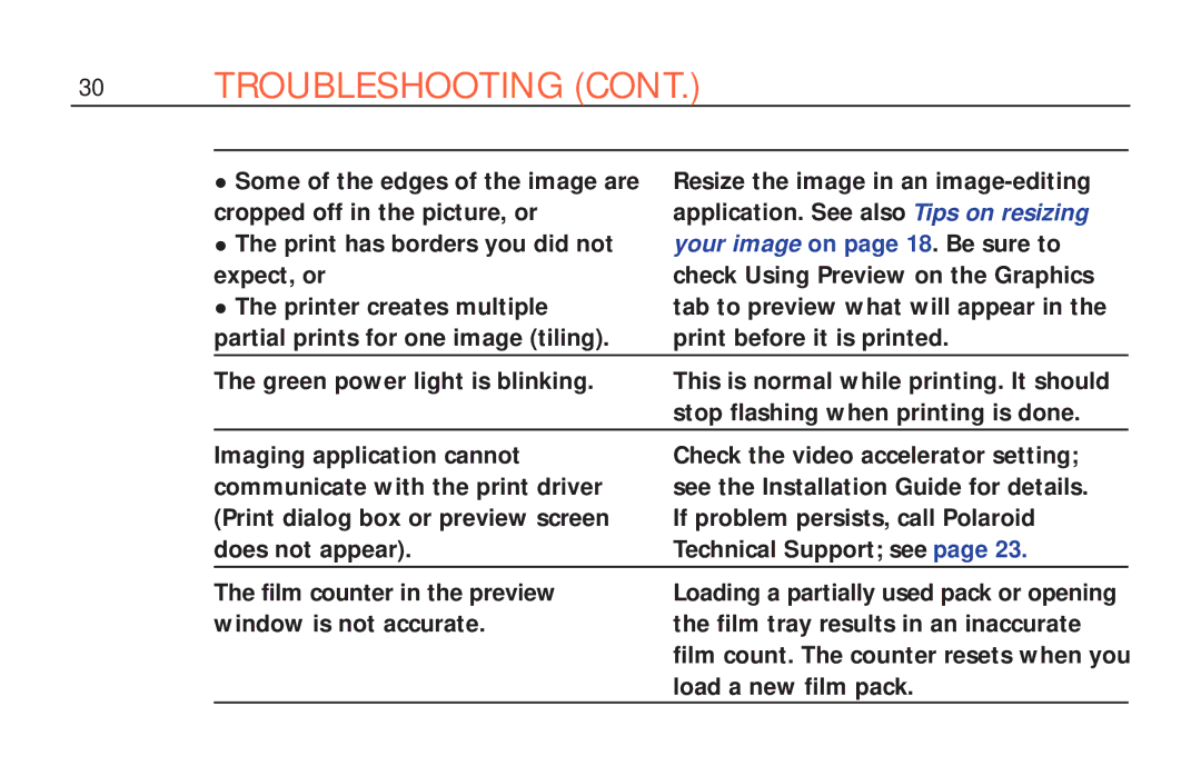 Polaroid ColorShot Printer manual Troubleshooting 