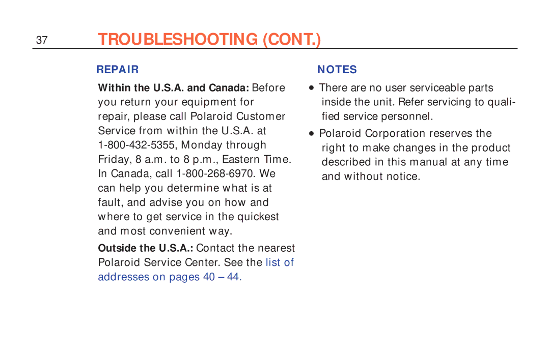 Polaroid ColorShot Printer manual Repair 