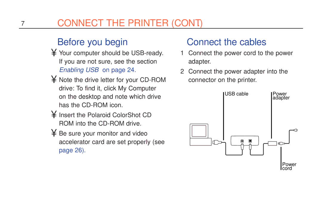 Polaroid ColorShot Printer manual Before you begin, Connect the cables 