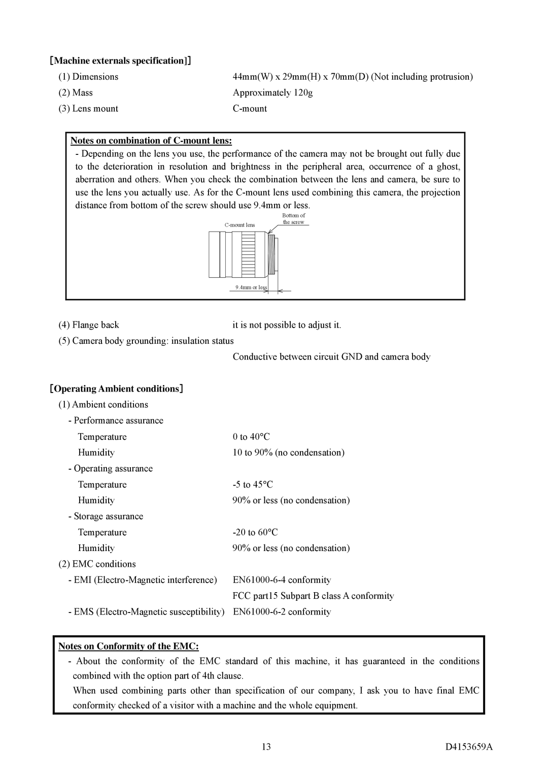 Polaroid CSGS20BC2, CSGX36BC3, CSGU15BC18, CSGV90BC3 ［Machine externals specification］, ［Operating Ambient conditions］ 